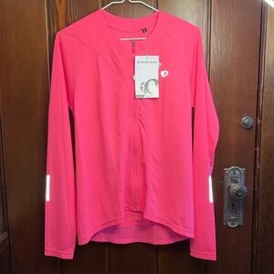 NWT Pearl Izumi Screaming Pink Full Zip Long Sleeve Jersey Reflective Detail Lg